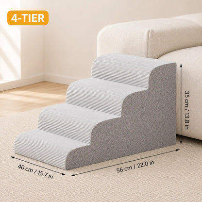 4-tier gray corduroy pet stairs, 40 × 56 × 35 cm