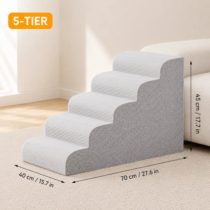 5-tier gray corduroy pet stairs, 40 × 70 × 45 cm