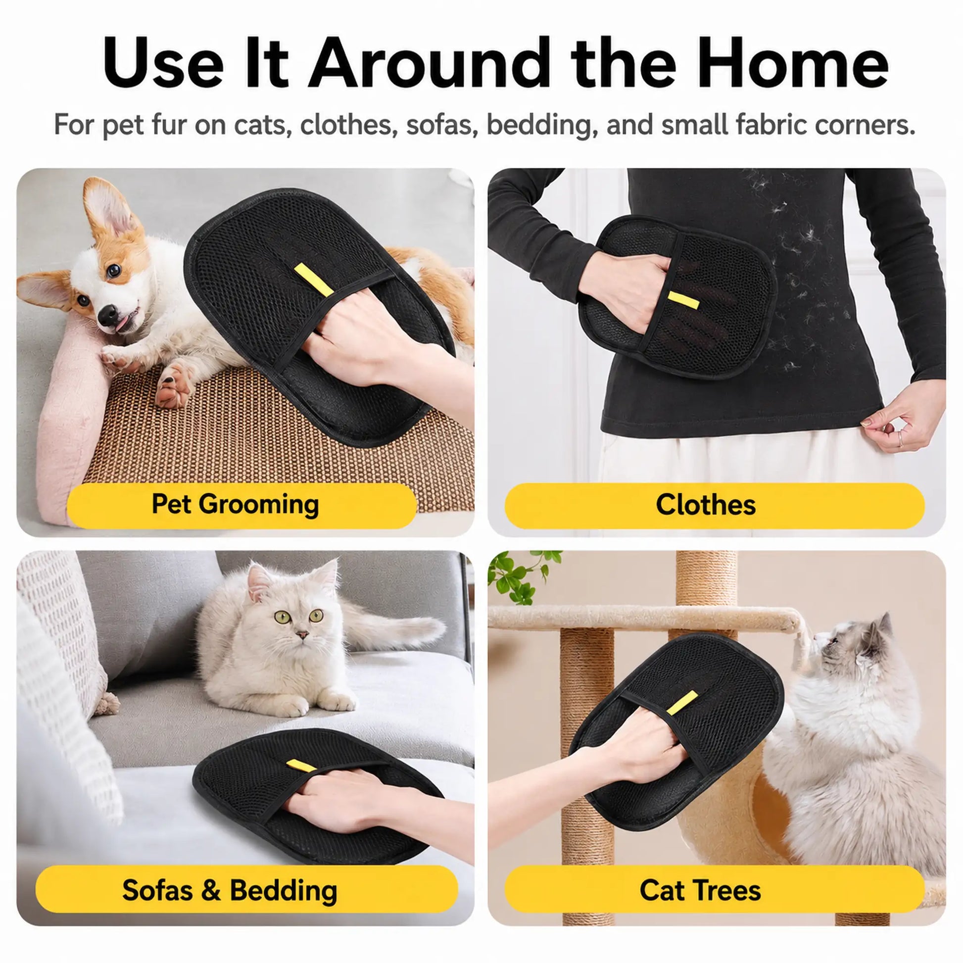 Pet hair removal glove used for grooming clothes sofas bedding and cat trees