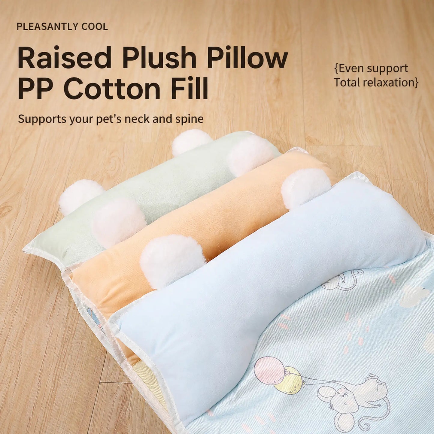 Raised plush bolster pillow with PP cotton fill for neck and spine support