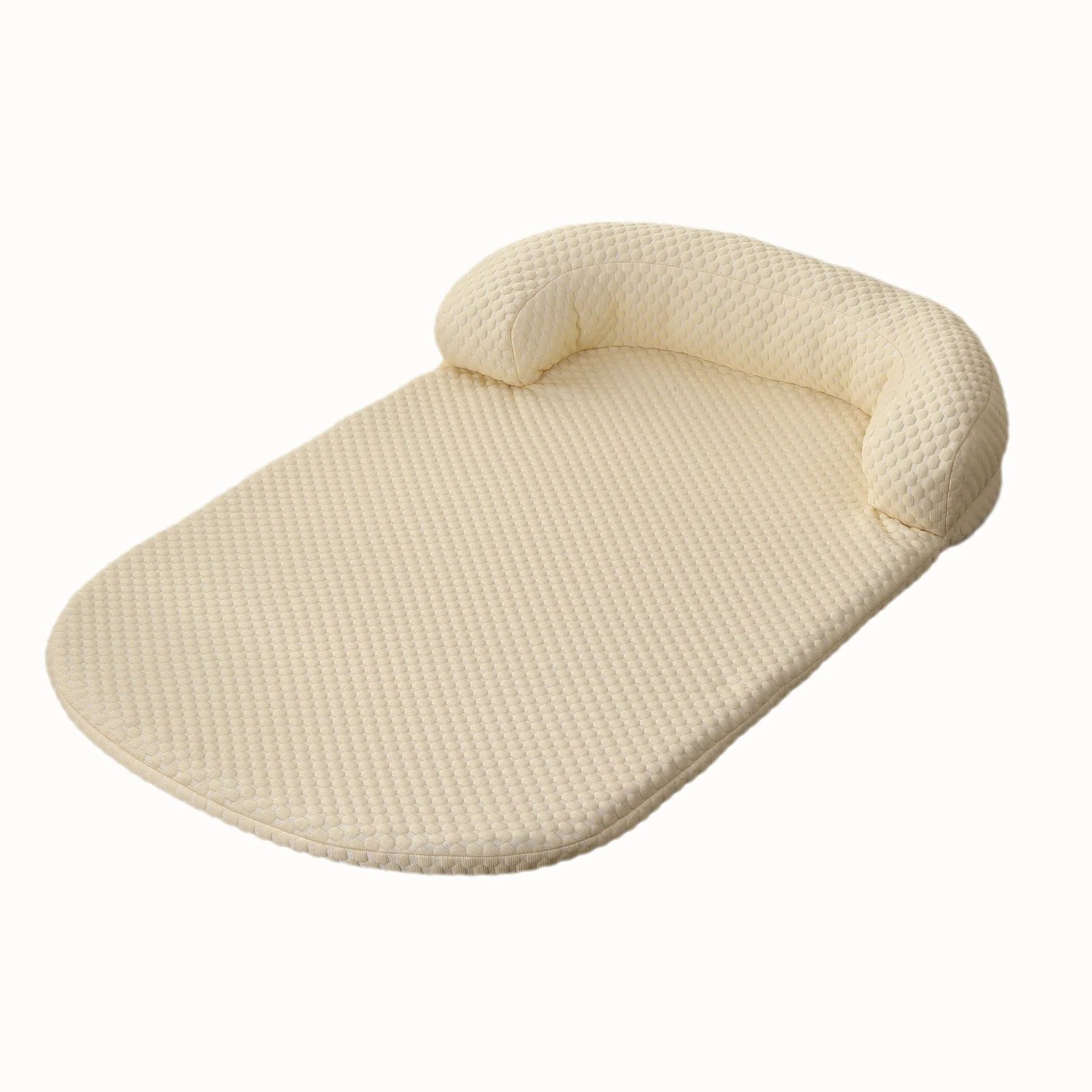 Cream ice-silk cooling pet bed with bolster pillow on white background