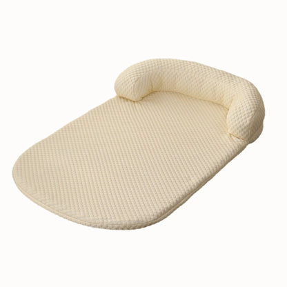 Cream ice-silk cooling pet bed with bolster pillow on white background