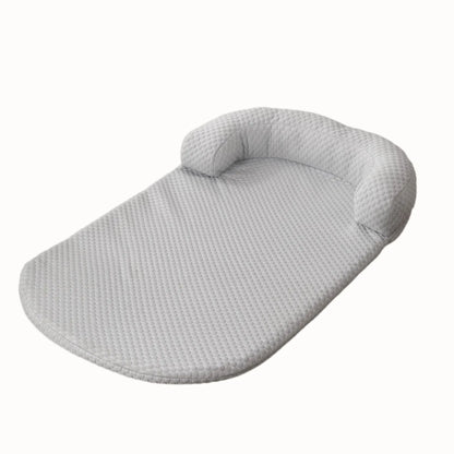 Gray ice-silk cooling pet bed with bolster pillow on white background