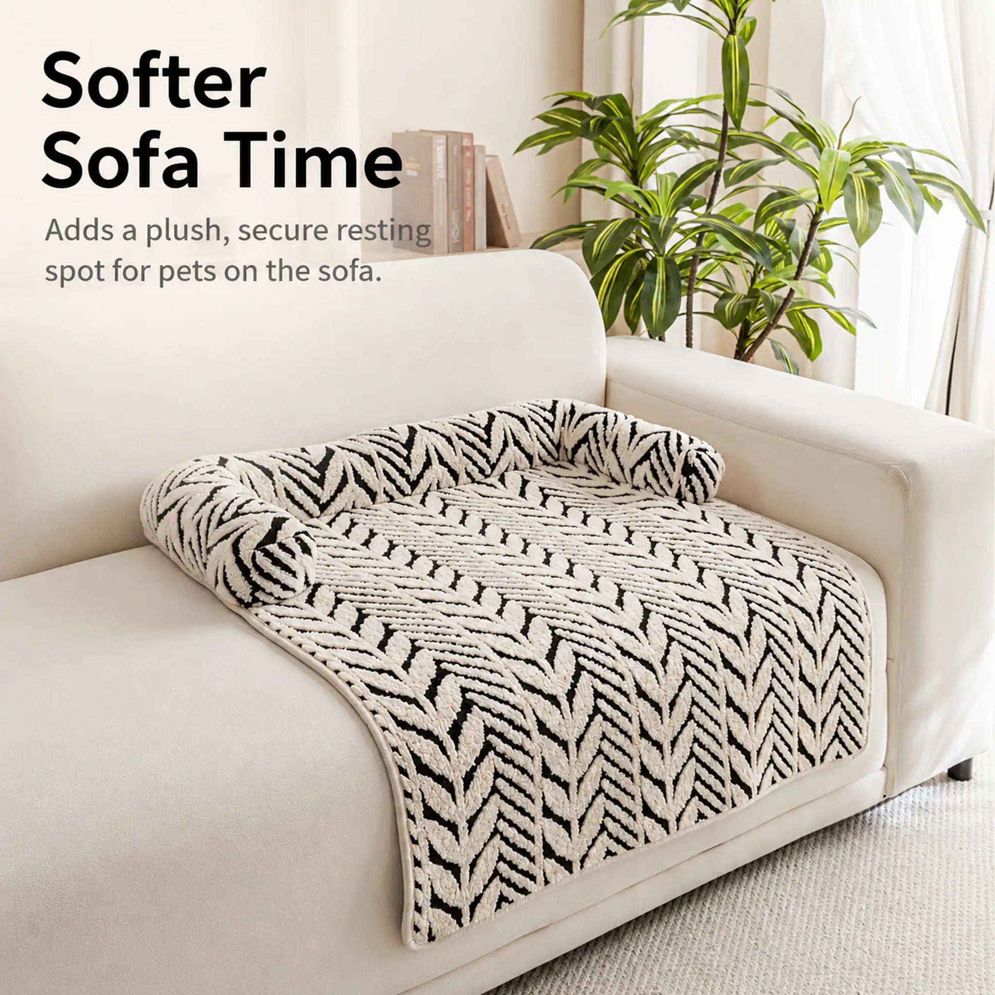 Plush sofa pet bed adding a soft resting spot on a sofa