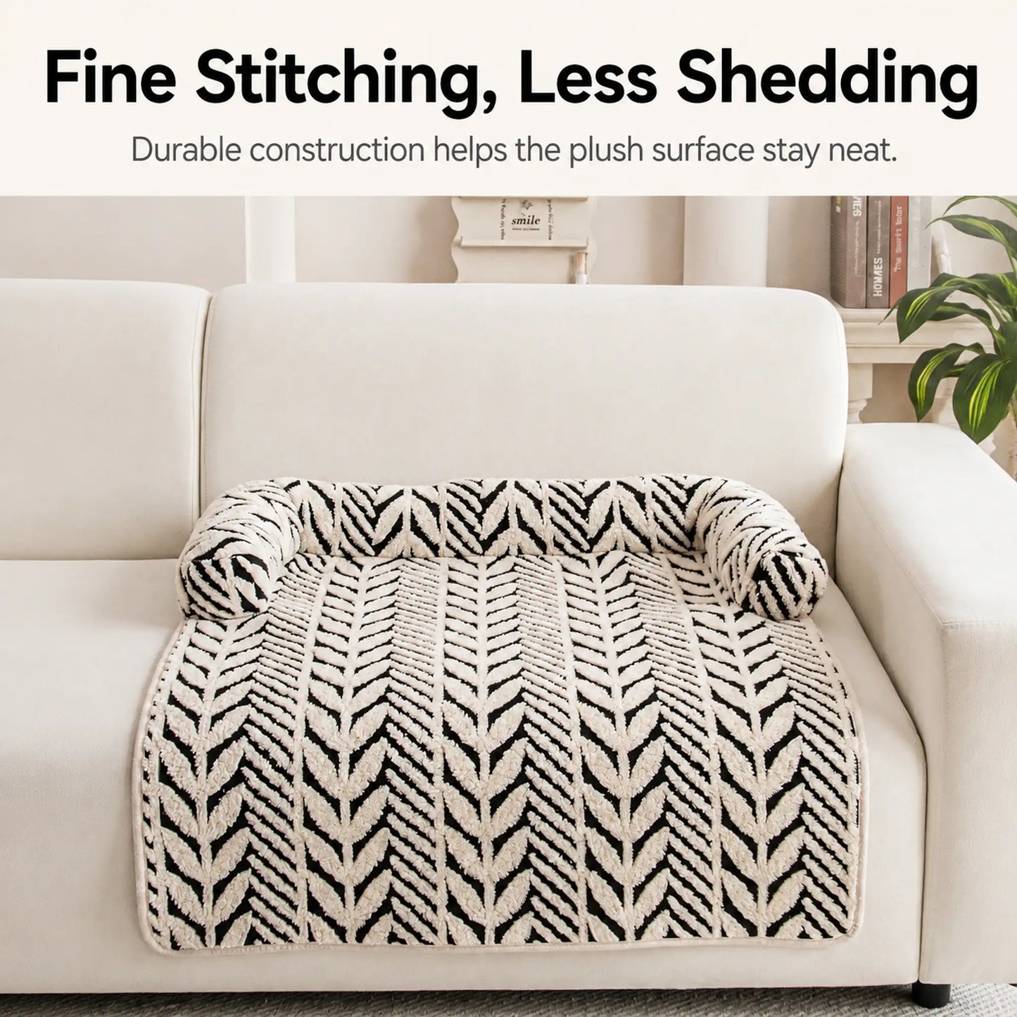 Fine stitching and less-shedding plush sofa pet bed feature
