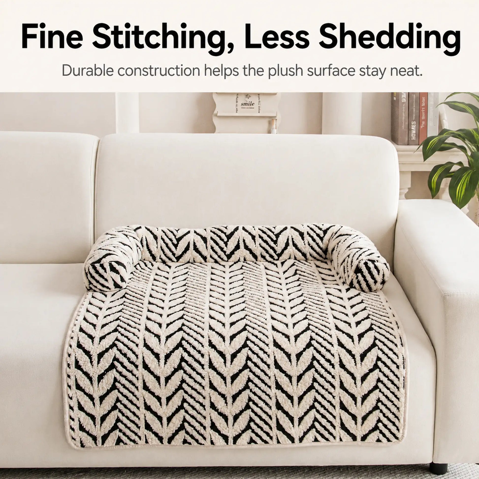 Fine stitching and less-shedding plush sofa pet bed feature