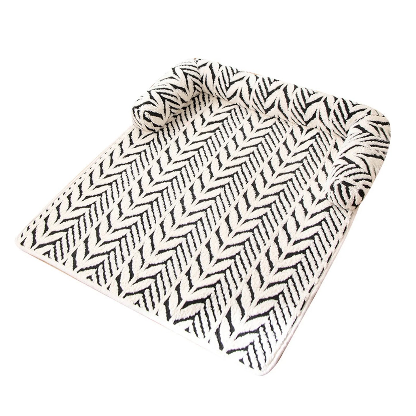 Black and white chevron plush sofa pet bed product view