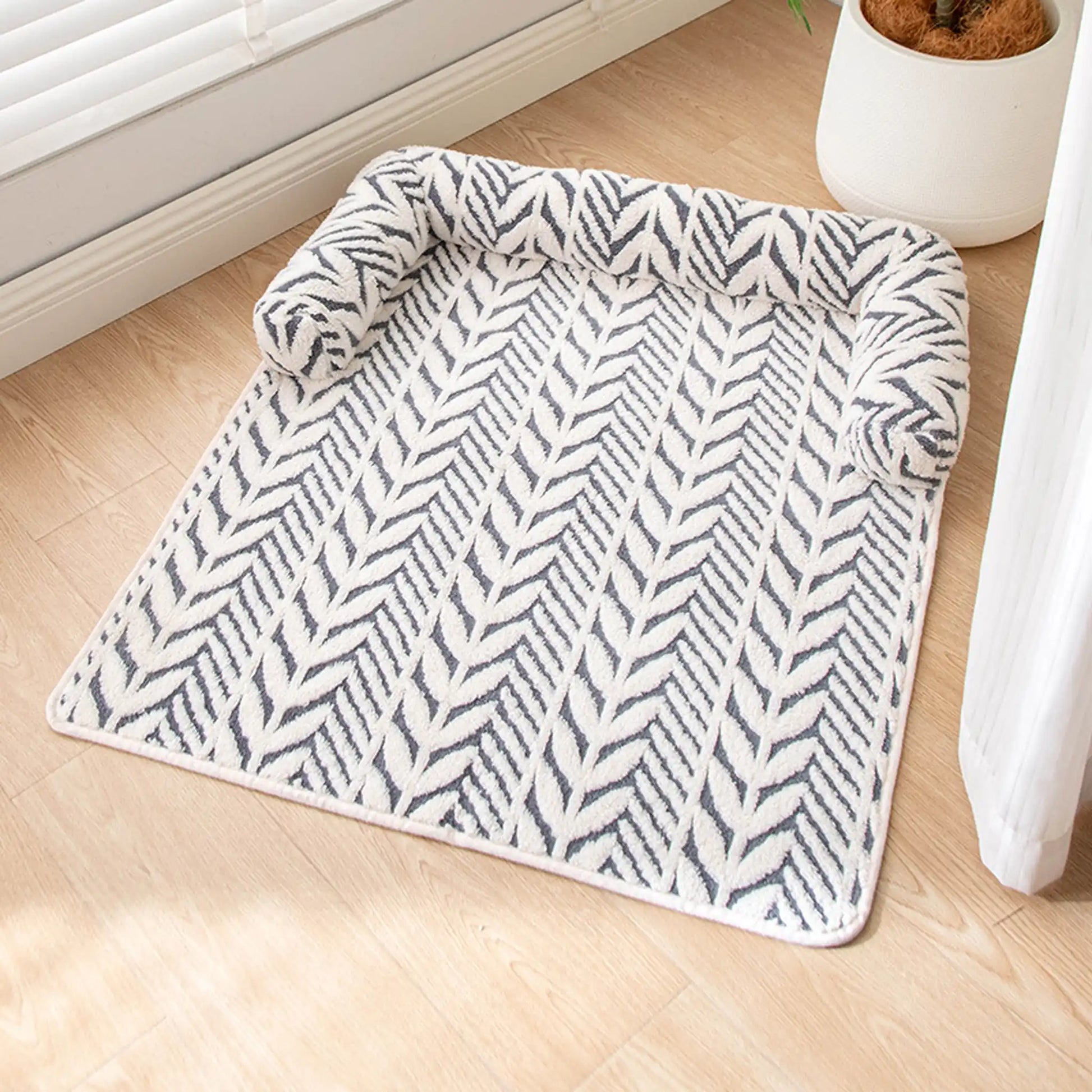 Gray and white plush sofa pet bed color variant