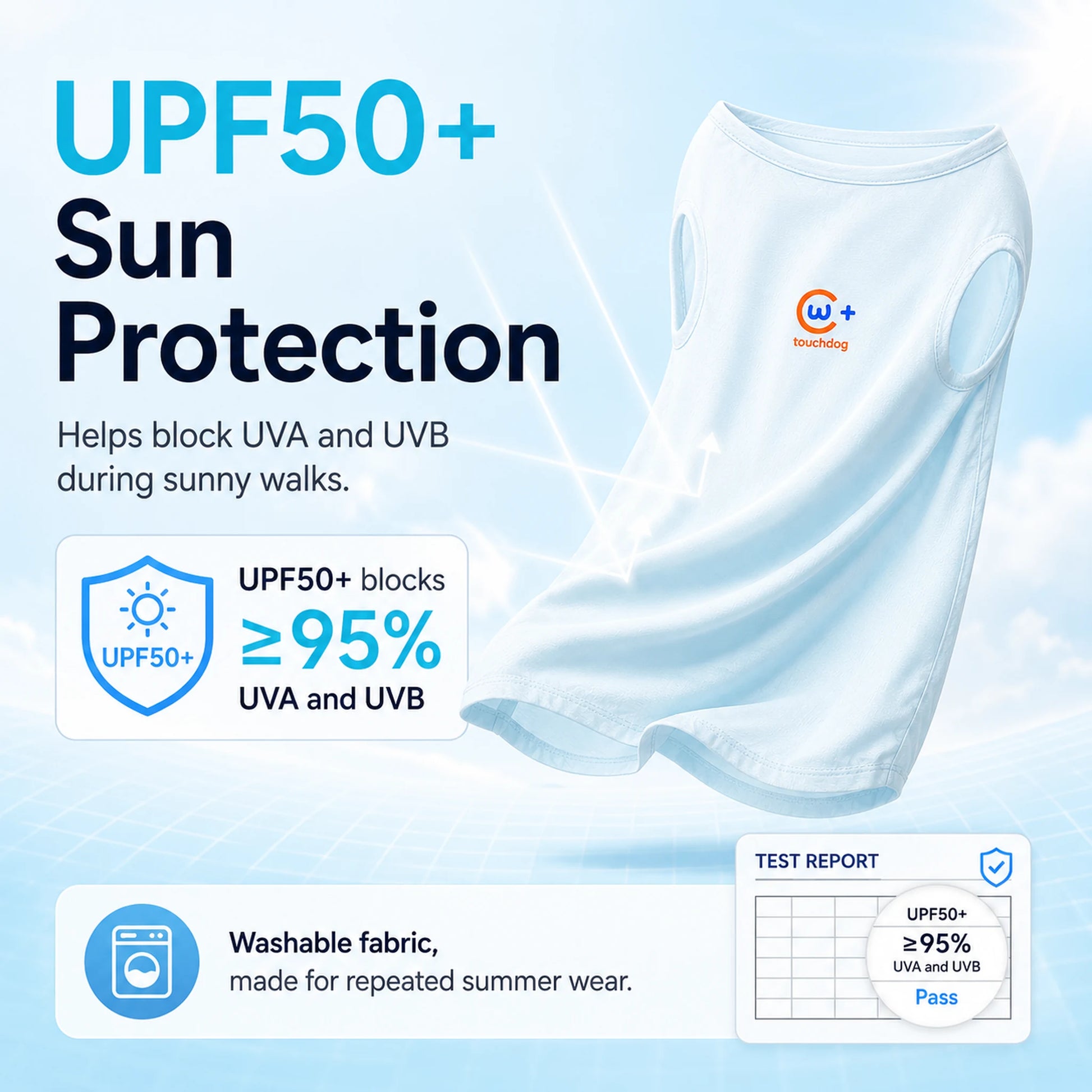 UPF50 plus sun protection feature for cooling pet shirt