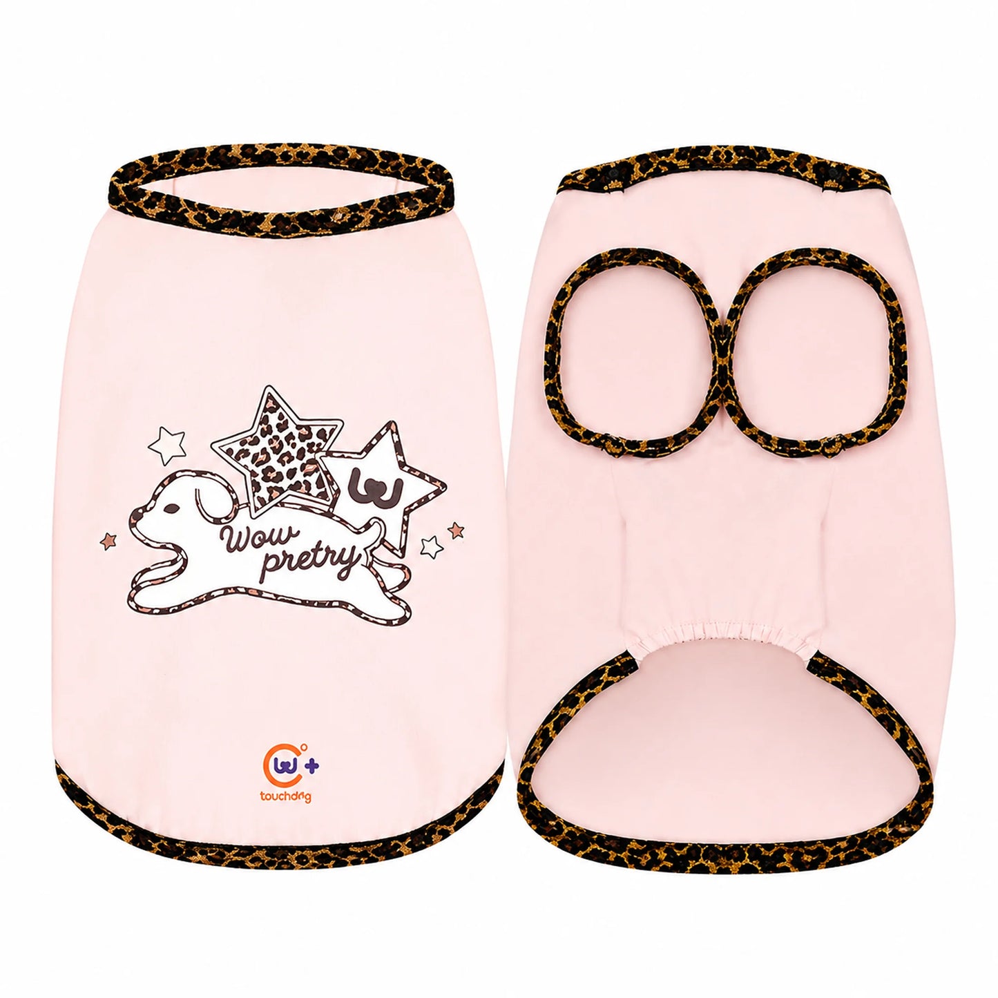 Pink leopard binding cooling pet shirt front and back view