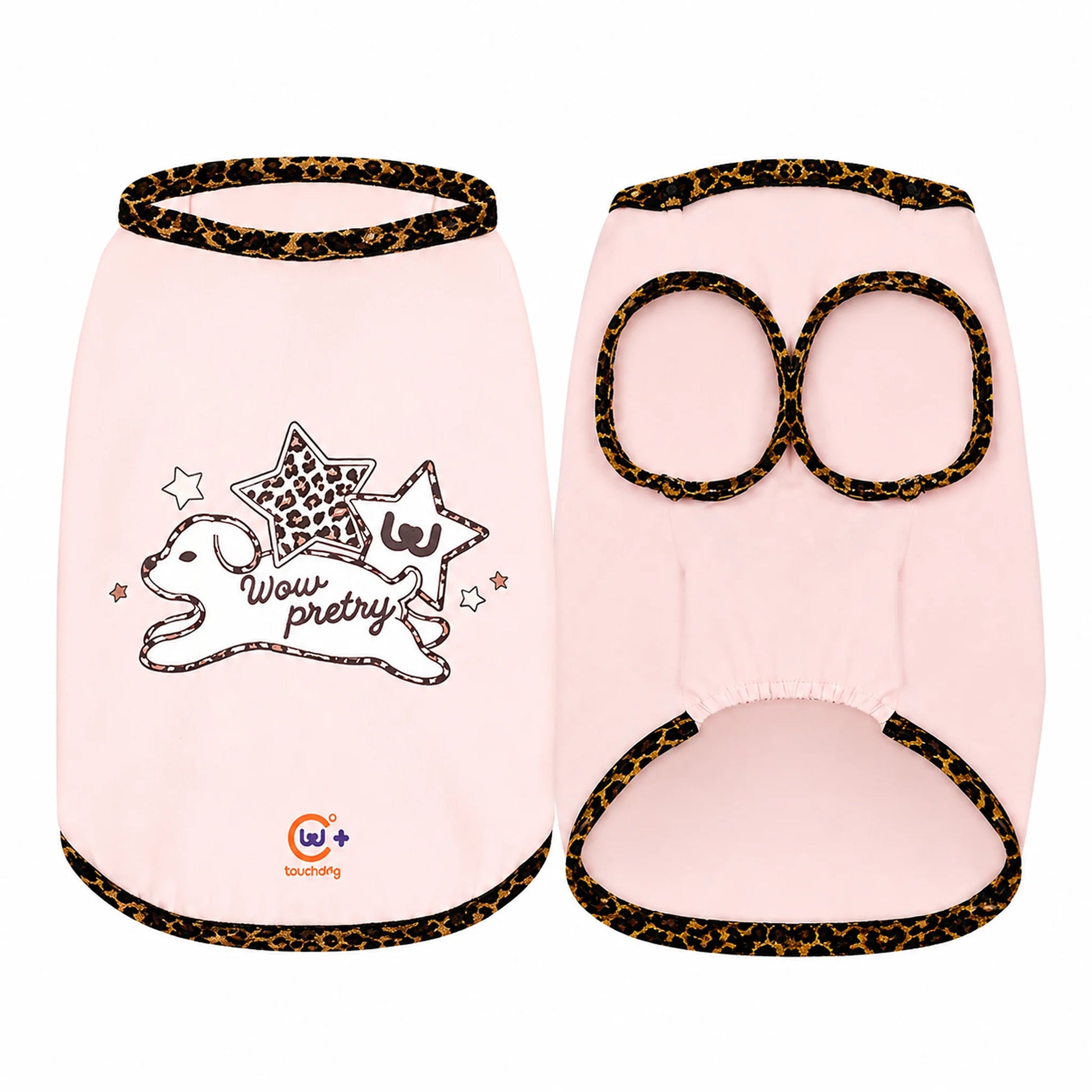 Pink leopard binding cooling pet shirt front and back view