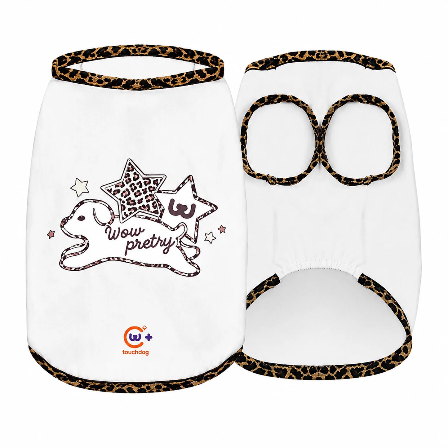 White leopard binding cooling pet shirt front and back view