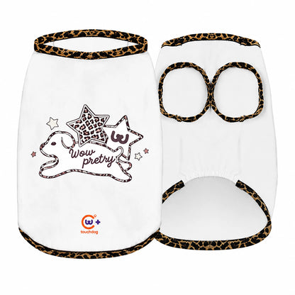 White leopard binding cooling pet shirt front and back view