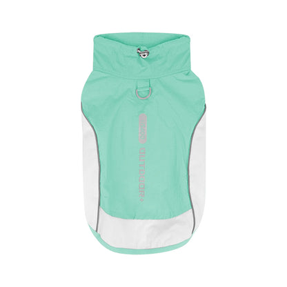 Mint green outdoor dog sun vest product view with high collar and D-ring